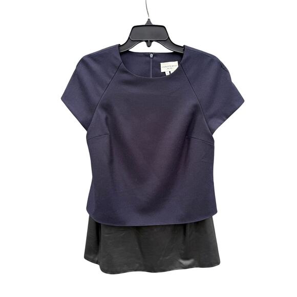 CHARLOTTE BRODY Wool Leather Combo Blouse Top 0 XS